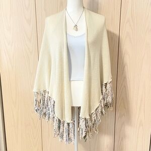 Betsey Johnson Sweater Women’s OS Cream Knit Multicolor Tassels Shawl Fairycore